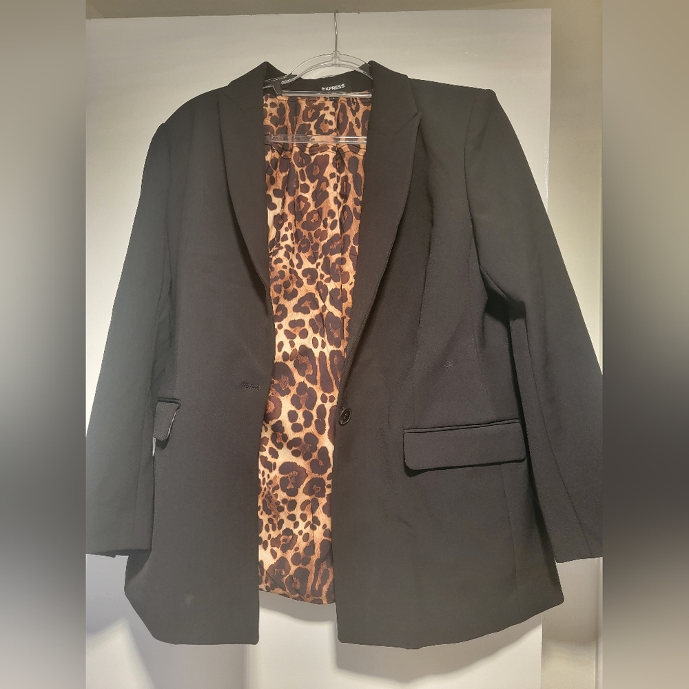 Express Black Blazer with Leopard Print Lining
